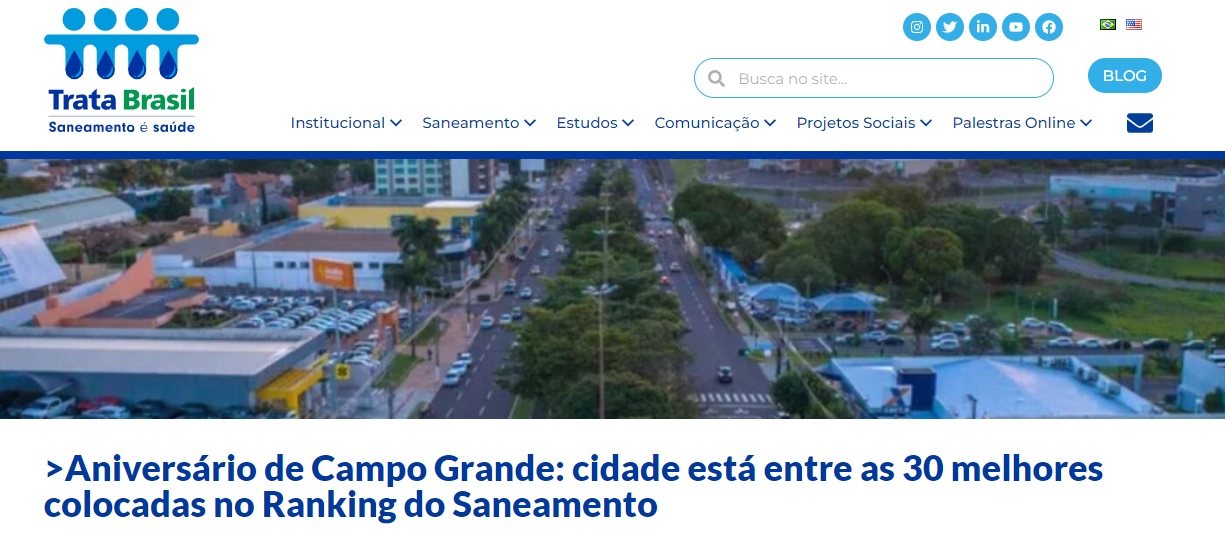 Campo Grande é destaque no site do Instituto Trata Brasil por qualidade no saneamento básico