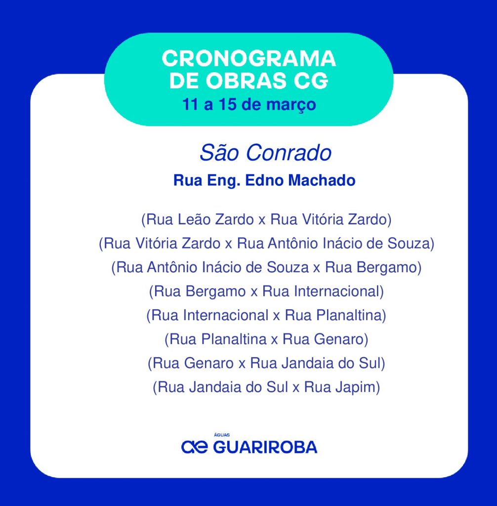 Cronograma: CG Saneada passa dos 43 km de rede de esgoto implantada