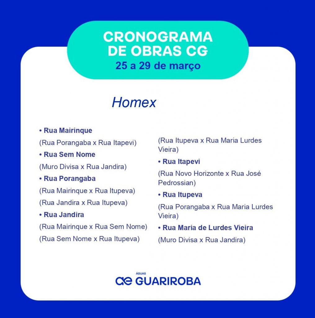 Cronograma: Obras de esgoto é sinônimo de qualidade de vida para bairros de CG