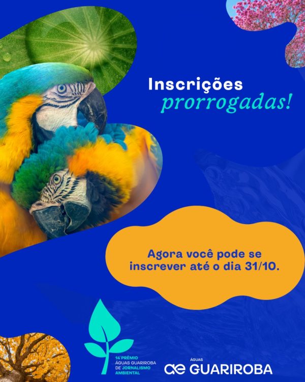 Prorrogadas as inscrições para o 14º Prêmio Águas Guariroba de Jornalismo Ambiental Prorrogadas as inscrições para o 14º Prêmio Águas Guariroba de Jornalismo Ambiental